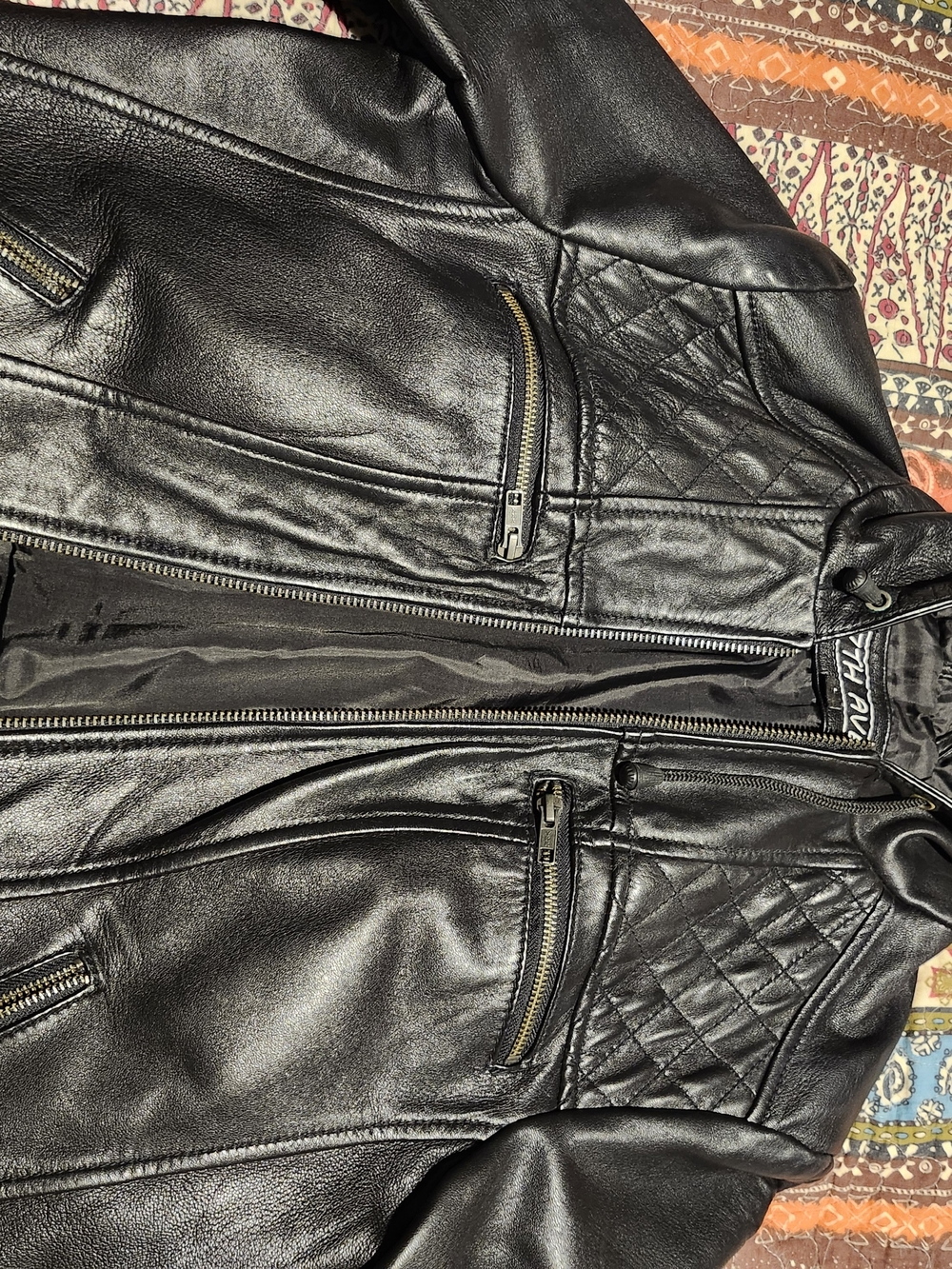 Women's Black Leather Biker Jacket - Classic Zip Front